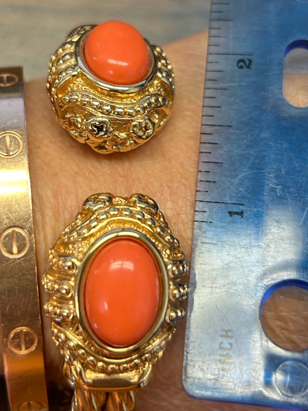 Vintage Italian 14k yellow gold cabochon coral bracelet cuff 17-18gram not scrap - Picture 12 of 15